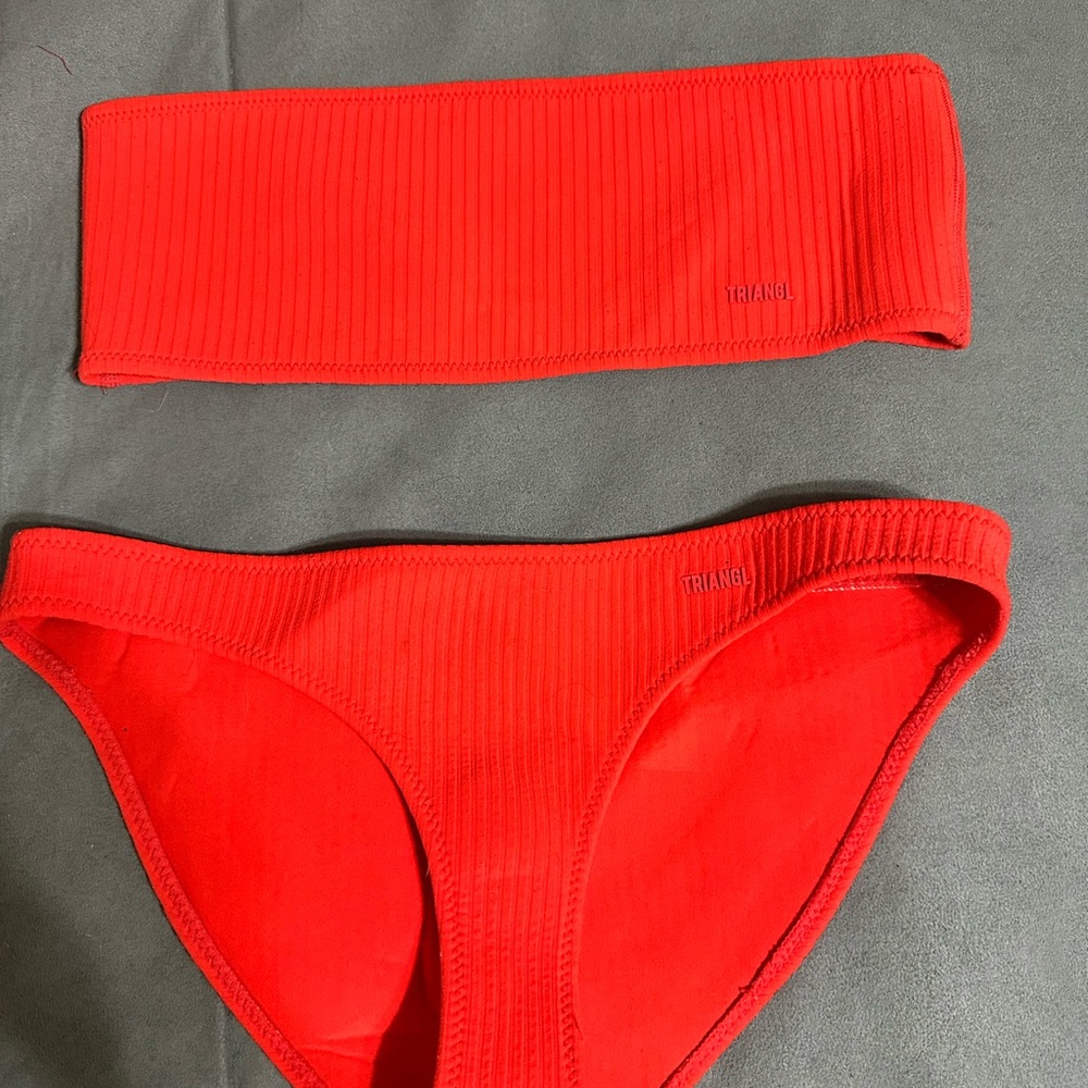 triangl swimwear Red Ribbed Bandeau Bikini Set